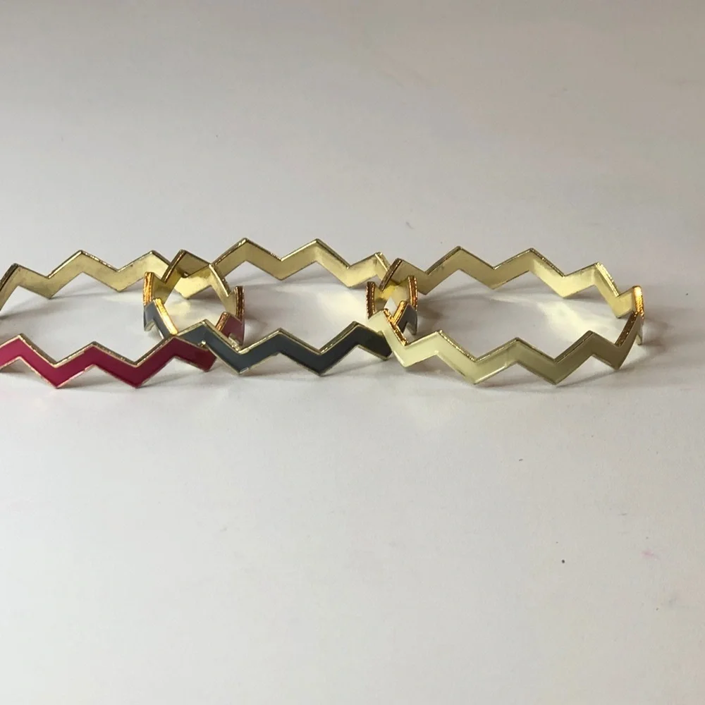 Chevron Zigzag Bangles in Gold and Pink